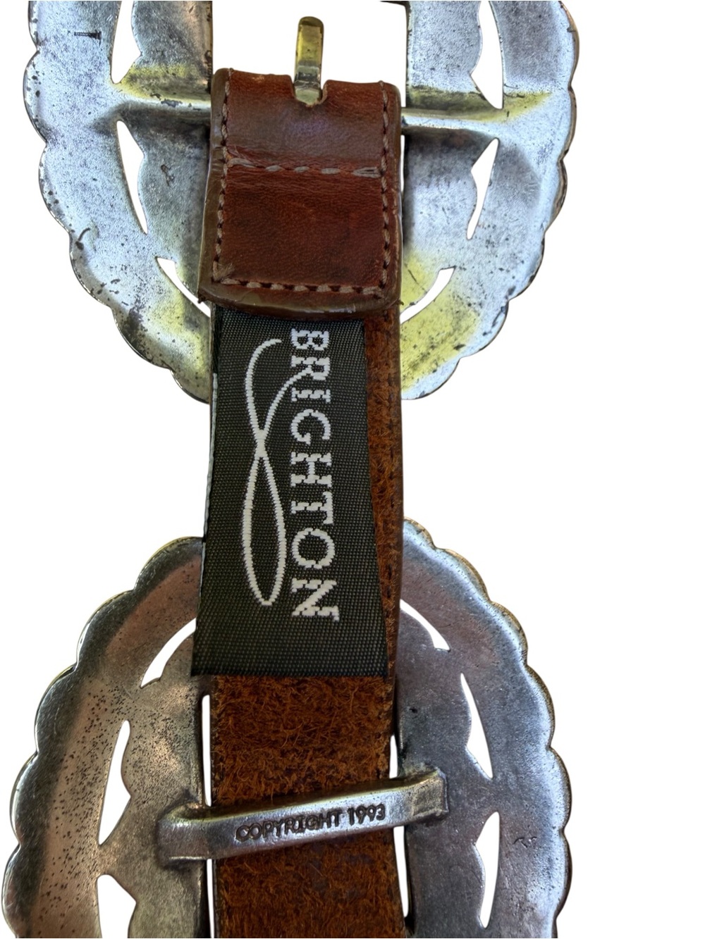 Brighton Y2K Western Concho Leather Belt in Brown and Silver - Picture 5 of 6